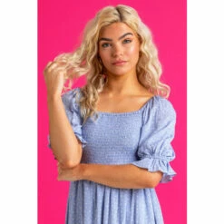 Dusk Blue Print Square Neck Puff Sleeve Tea Dress -Dusk Shop unnamed file 100