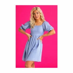 Dusk Blue Print Square Neck Puff Sleeve Tea Dress -Dusk Shop unnamed file 101