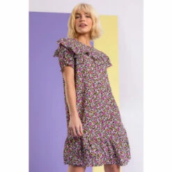 Dusk Pink Ditsy Floral Frill Detail Dress