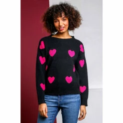 Dusk Black Jacquard Heart Print Jumper