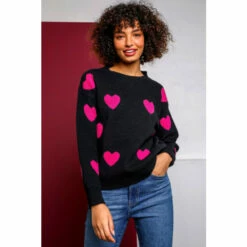 Dusk Black Jacquard Heart Print Jumper -Dusk Shop unnamed file 1080