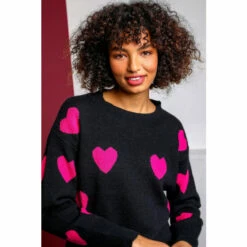 Dusk Black Jacquard Heart Print Jumper -Dusk Shop unnamed file 1081