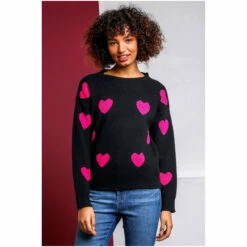 Dusk Black Jacquard Heart Print Jumper -Dusk Shop unnamed file 1082
