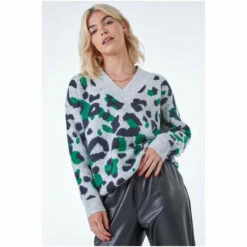 Dusk Grey & Green Contrast Animal Relaxed Jumper 7 Dusk Grey & Green Contrast Animal Relaxed Jumper -Dusk Shop unnamed file 1088