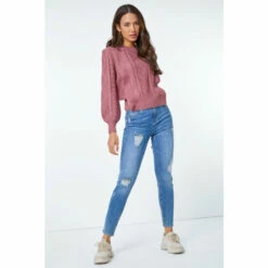 Dusk Pink Crew Neck Cable Knit Jumper -Dusk Shop unnamed file 1092