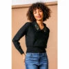 Dusk Black Floral Embroidered Collar Jumper