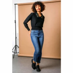 Dusk Black Floral Embroidered Collar Jumper -Dusk Shop unnamed file 1097