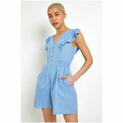 Dusk Blue Frill Detail Linen Playsuit -Dusk Shop unnamed file 1108
