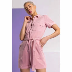 Dusk Pink Zip Detail Utility Playsuit