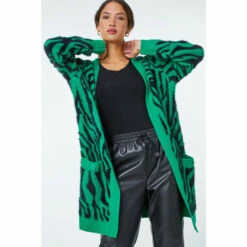 Dusk Green Fluffy Animal Longline Cardigan
