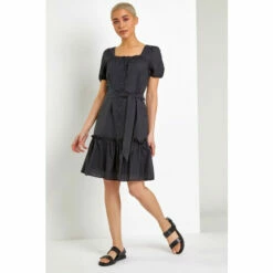 Dusk Black Puff Sleeve Tiered Square Neck Dress -Dusk Shop unnamed file 112