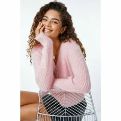 Dusk Pink Textured Ribbed V Neck Cardigan -Dusk Shop unnamed file 1136