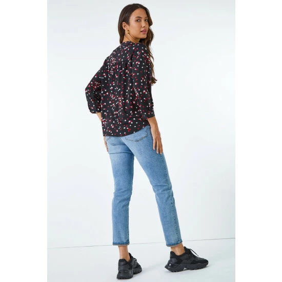 unnamed-file-1163.jpg Dusk Black Ditsy Print Collarless Shirt -Dusk Shop unnamed file 1163