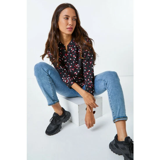 unnamed-file-1165.jpg Dusk Black Ditsy Print Collarless Shirt -Dusk Shop unnamed file 1165