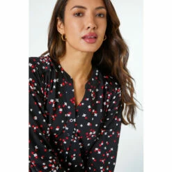 Dusk Black Ditsy Print Collarless Shirt 5 Dusk Black Ditsy Print Collarless Shirt -Dusk Shop unnamed file 1166