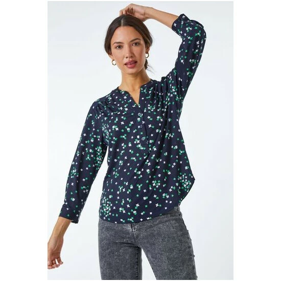 unnamed-file-1168.jpg Dusk Black Ditsy Print Collarless Shirt -Dusk Shop unnamed file 1168