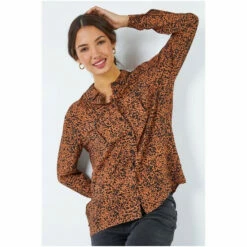 Dusk Brown Animal Print Pocket Detail Shirt -Dusk Shop unnamed file 1180
