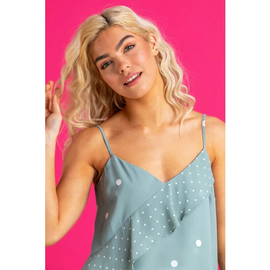 unnamed-file-1194.jpg Dusk Green Frill Detail Spot Print Cami Top -Dusk Shop unnamed file 1194