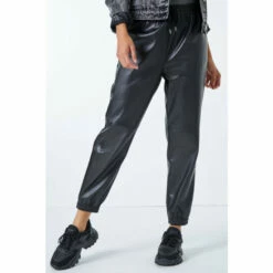 Dusk Black Faux Leather Cuffed Joggers