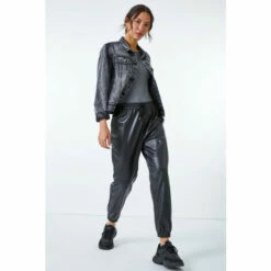 Dusk Black Faux Leather Cuffed Joggers -Dusk Shop unnamed file 1204