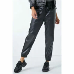 Dusk Black Faux Leather Cuffed Joggers -Dusk Shop unnamed file 1207