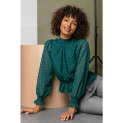 Dusk Green High Neck Embellished Detail Top