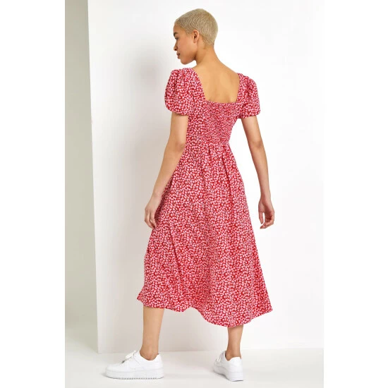 Dusk Red Ditsy Floral Bow Detail Midi Dress 4 Dusk Red Ditsy Floral Bow Detail Midi Dress - Image 2