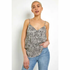 Dusk White Frill Detail Animal Print Cami Top