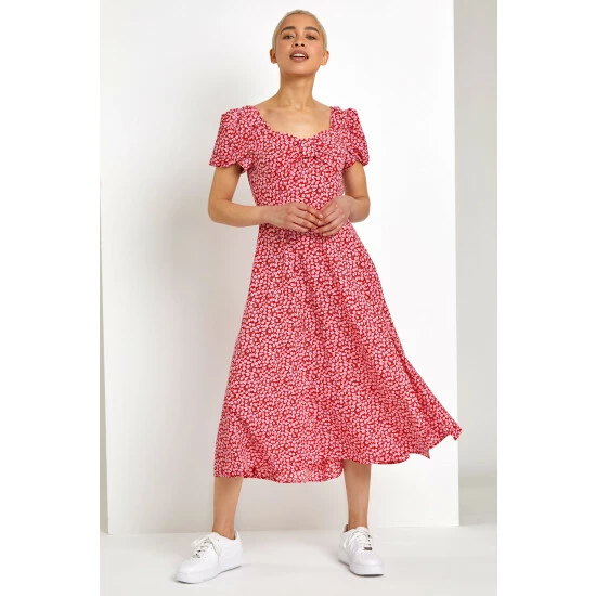 Dusk Red Ditsy Floral Bow Detail Midi Dress 5 Dusk Red Ditsy Floral Bow Detail Midi Dress - Image 3