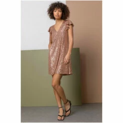 Dusk Red Sequin V-Neck Frill Sleeve Dress -Dusk Shop unnamed file 129