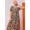 Dusk Black Floral Print Button Through Dress -Dusk Shop unnamed file 142