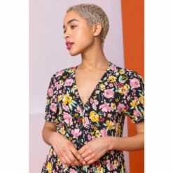 Dusk Black Floral Print Button Through Dress -Dusk Shop unnamed file 145