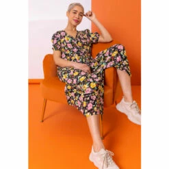 Dusk Black Floral Print Button Through Dress -Dusk Shop unnamed file 146