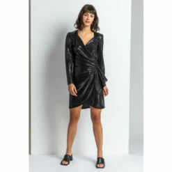 Dusk Black Sparkle Embellished Wrap Dress -Dusk Shop unnamed file 171
