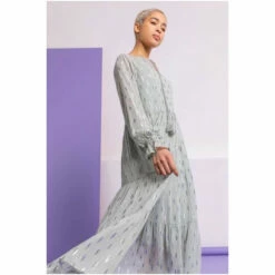 Dusk Blue Foil Print Shimmer Tiered Dress -Dusk Shop unnamed file 203