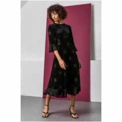 Dusk Black Velvet Sparkle Frill Detail Dress -Dusk Shop unnamed file 233