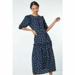 Dusk Navy Blue Tiered Polka Dot Maxi Dress -Dusk Shop unnamed file 271