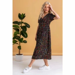 Dusk Black Print Ditsy Spot Print Button Down Dress