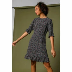 Dusk Black Ditsy Floral Frill Detail Dress