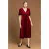 Dusk Red Velvet Button Detail Fit & Flare Dress