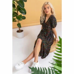 Dusk Black Print Ditsy Spot Print Button Down Dress -Dusk Shop unnamed file 32