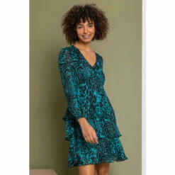 Dusk Blue Tiered Satin Animal Print Dress -Dusk Shop unnamed file 329