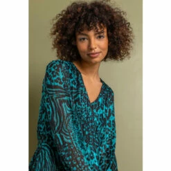 Dusk Blue Tiered Satin Animal Print Dress -Dusk Shop unnamed file 330