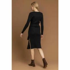 Dusk Black Side Split Belted Knit Dress -Dusk Shop unnamed file 350