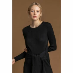 Dusk Black Side Split Belted Knit Dress -Dusk Shop unnamed file 351