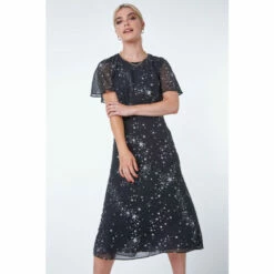 Dusk Black Star Print Chiffon Midi Dress