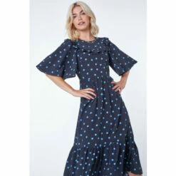 Dusk Navy Blue Polka Dot Print Yoke Maxi Dress -Dusk Shop unnamed file 378