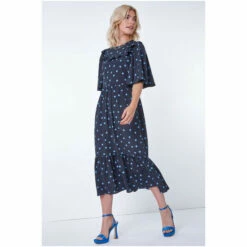 Dusk Navy Blue Polka Dot Print Yoke Maxi Dress -Dusk Shop unnamed file 380