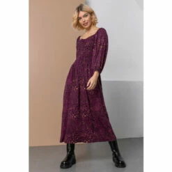 Dusk Purple Shirred Animal Print Midi Dress -Dusk Shop unnamed file 383