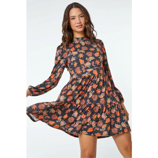 unnamed-file-429.jpg Dusk Orange Multi High Neck Paisley Print Swing Dress -Dusk Shop unnamed file 429